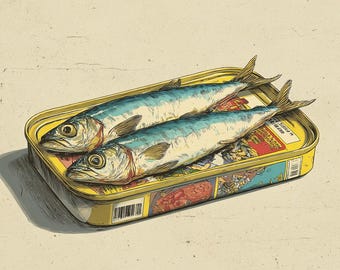 2 Sardines Can Clipart, Single File, PNG, Simple Shapes, Transparent Background, Colors, (Digital Download)