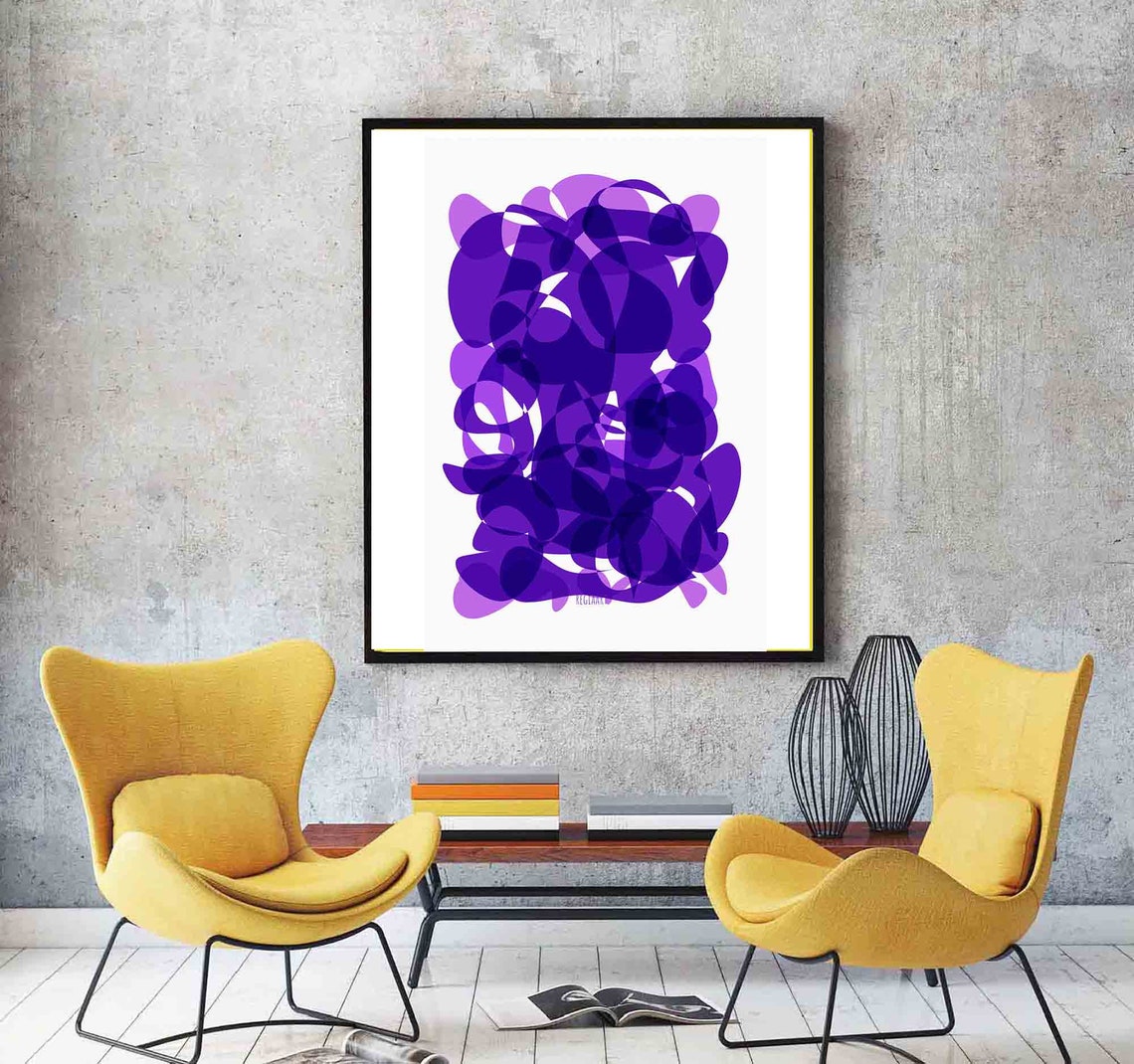 Purple Art Printable Abstract Wall Art Minimal Organic | Etsy