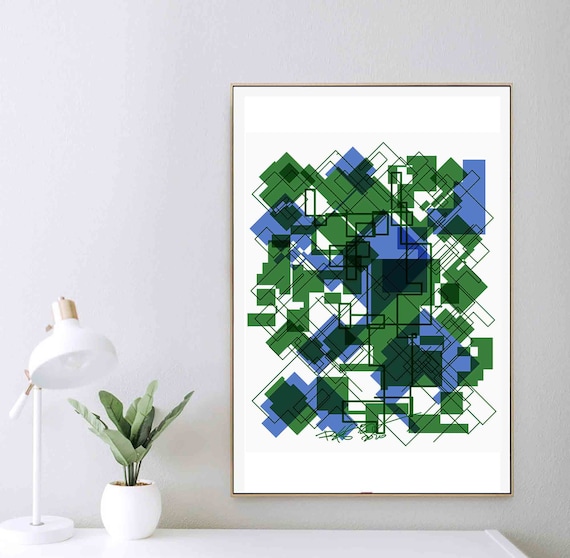Printable Abstract Art, Green Blue Bold Art, Geometric Digital, Contemporary Art, Minimal Print, Wall Art Download, Wall Home Decor RegiaArt