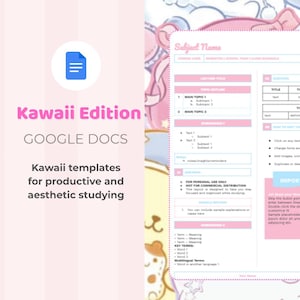 Kawaii Notes Template – Cute Editable Google Docs Study Sheet | Pastel Digital Notebook for Students | Aesthetic Study Planner