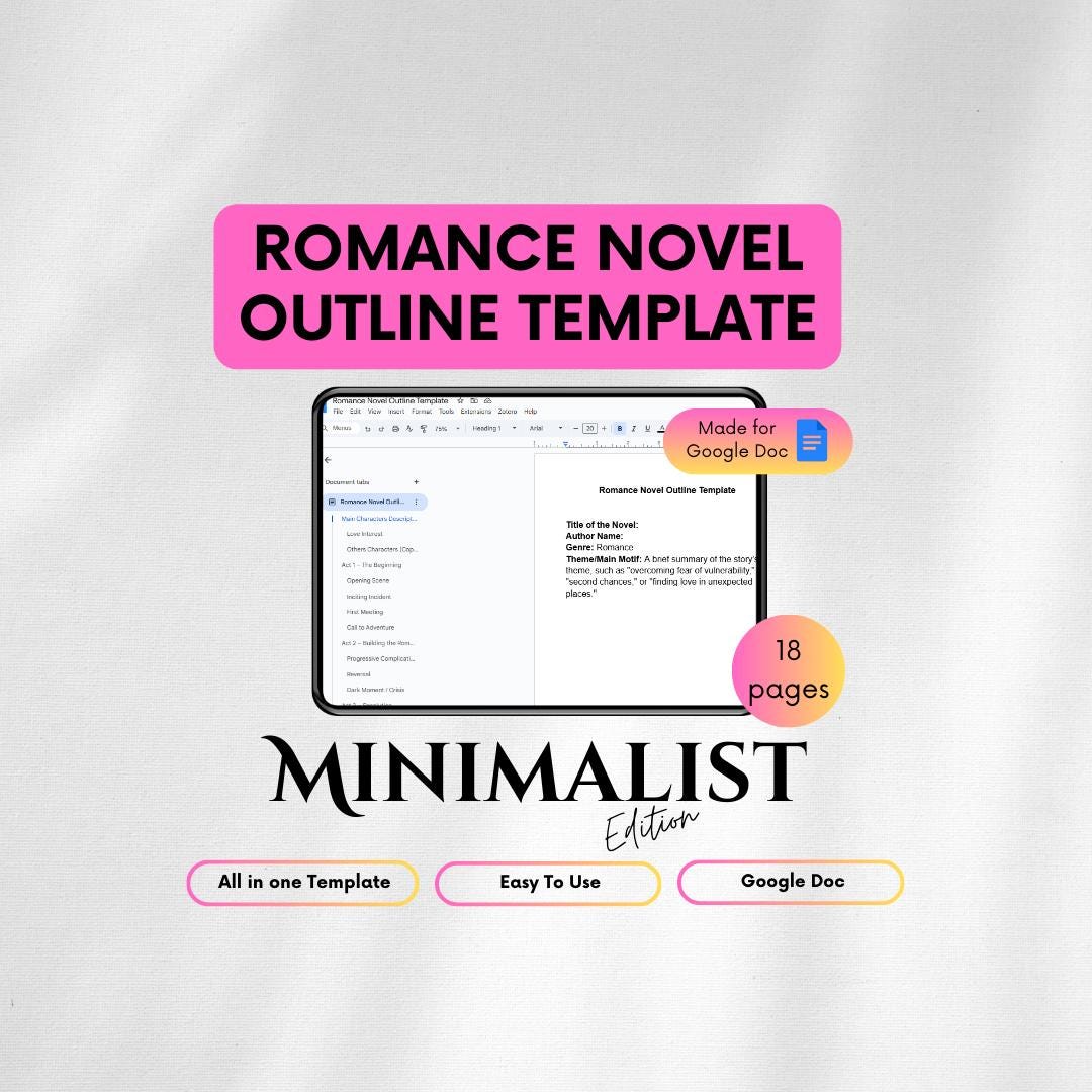 Romance Novel Outline Template for Google Docs |Book writing beat sheet | Digital Story Planner