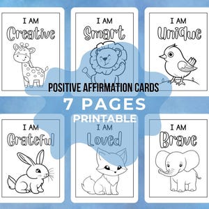 Druckbare positive Affirmationskarten zum Ausmalen für Kinder, motivierende Malkarten für Kinder, tägliche Ermutigungskarten für Kinder