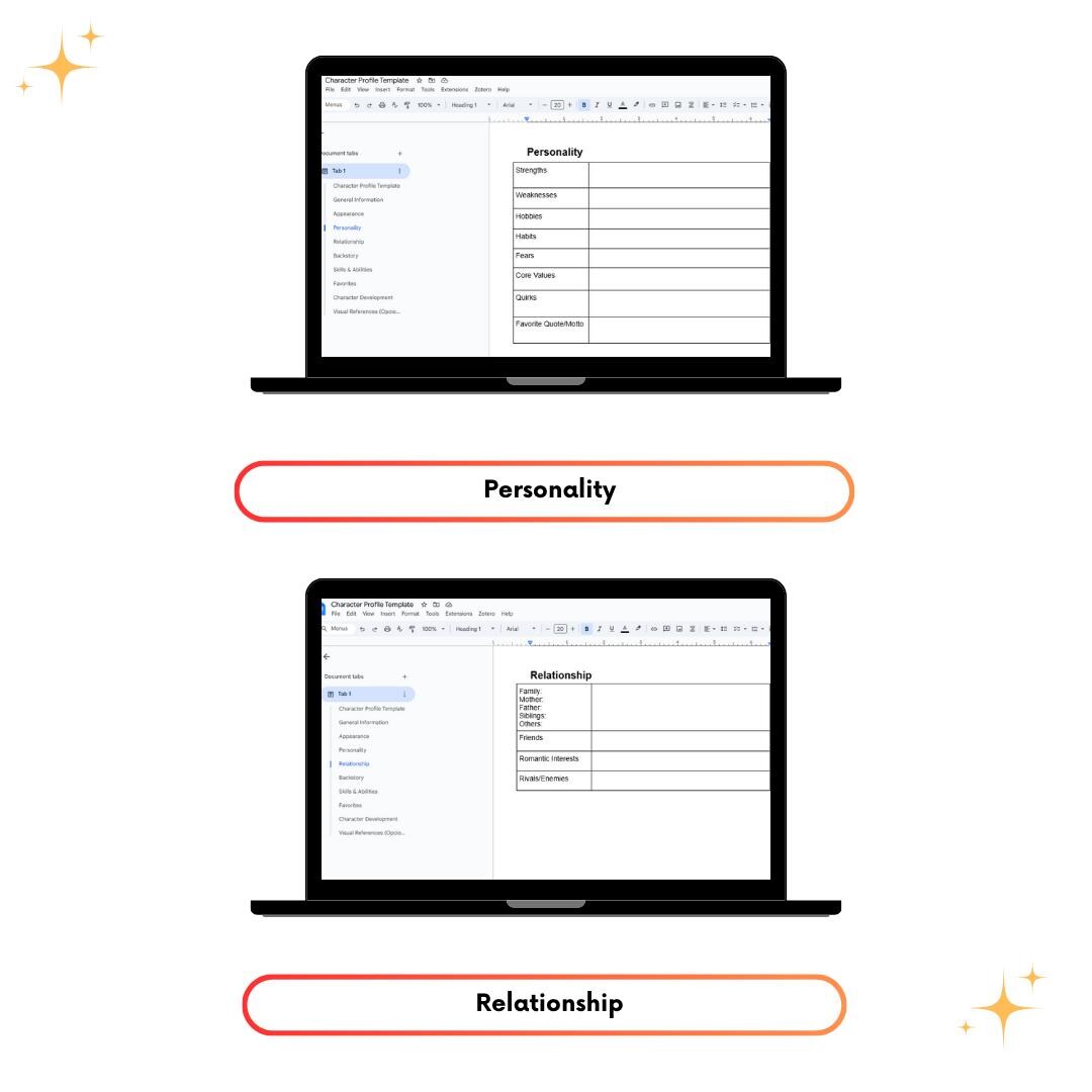 Character Profile Template Google Docs | Fiction & Dnd Character Sheet ...