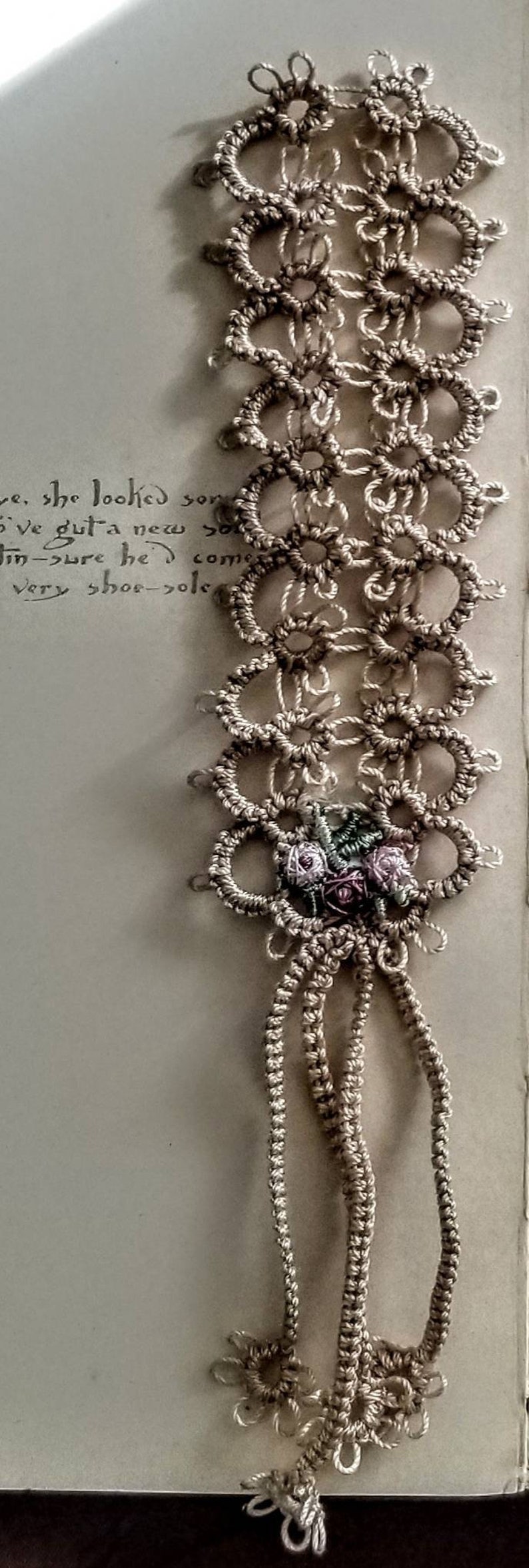 Hand Tatted Made-to-order Fancy Bookmark. Size is 1-1/2 x 8 You will receive these within 1 to 2 weeks image 2