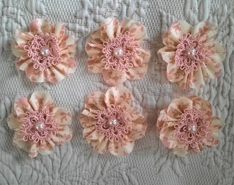 Set of Six Hand Tatted Double Layered 2-1/2" Flowers to use in your journals and other crafts.