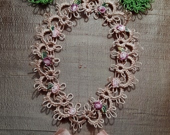Hand Tatted Lace Frame Set with 3 Tatted Flowers.  I have also added flowers on the frame.  And a sweet bow that you can add.