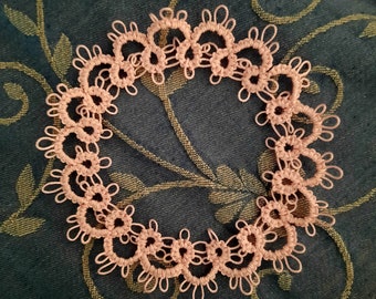 Hand Tatted Pink Lace for Photos,  framing Round or Oval for Journals, needle books and cards.  Size is 3-1/2" in diameter.