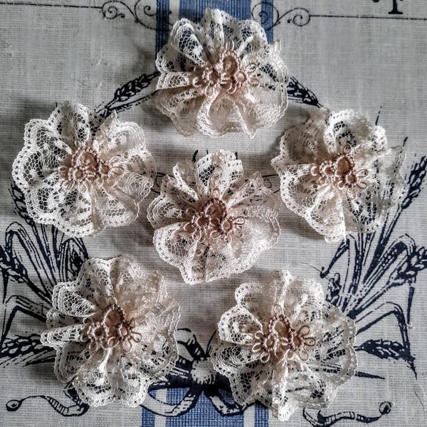 Six (6) Handmade Lace Flowers with Hand Tatted Center. You will receive these within 1 to 2 weeks--not 20 wks