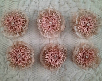 Set of six 1" hand tatted and lace flowers. You will receive these within 1 to 2 weeks--not within 1 to 10 weeks