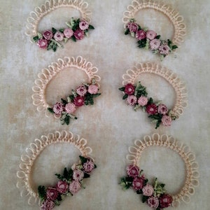 Six (6) new unique tatted lace and flower embellishment pieces to use in journals & crafts.You will receive these within 1 to 2 weeks.