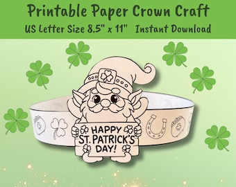 St Patrick's Day Leprechaun Crown, Kids Coloring Craft (PDF Pattern)