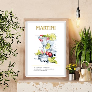 Set of 6 Popular Cocktail Prints, Bar Cart Prints, Classic Cocktail Wall Art, Minimalist Alcohol Prints, Retro Wall Art, Minimalist Wall Art