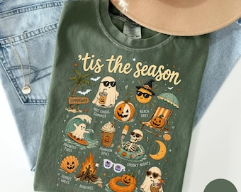 tis the season Shirt, Hot Ghoul Summer Hoodie, Halloween Beach Graphic Sweatshirt, Spooky Vibes Tee, Comfort Colors