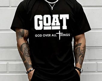 Camiseta con la imagen de la cabra Dios sobre todas las cosas, camiseta con la cruz de la fe cristiana.