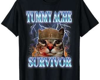 Funny Cat Meme T-Shirt, Tummy Ache Survivor Graphic Sweatshirt,  Vintage Meme Unisex Hoodie, Funny Meme Shirt