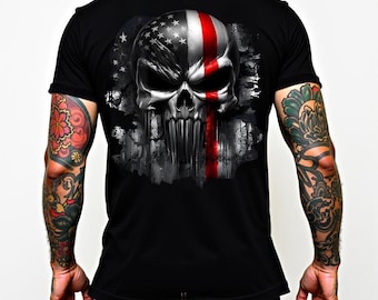 American Flag Skull T-Shirt, Patriotic USA Distressed Graphic Tee, Skull And Flag Graphic Hoodie, Unisex Trending Sweatshirt