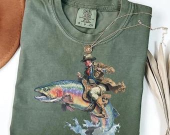 Riding Rainbow Trout Shirt, Western Cowboy Graphic Tee, Funny Country Concert Hoodie, Rodeo Humor Sweatshirt, Vintage Desert Vibes