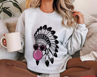 Preppy Bubble Blowing Indians Mascot Sweatshirt and Hoodie, Fun Team Spirit Hoodie