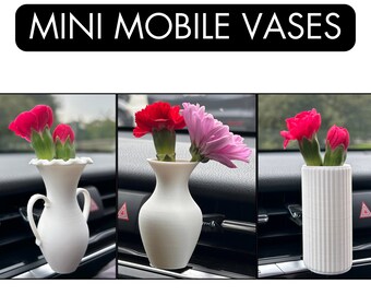 Mini mobile flower vases. Beautifully & uniquely designed, 3D printed interior car vent accessories, decor, gifts for her, boho, spring.