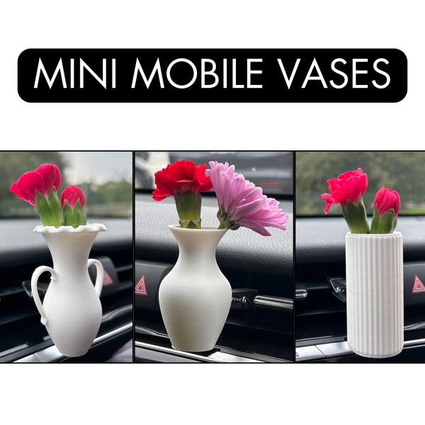 Mini mobile flower vases. Beautifully & uniquely designed, 3D printed interior car vent accessories, decor, gifts for her, boho, spring.