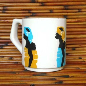 White Earthenware Ceramic Afrocentric Lady and Baby Mug