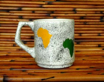 Afrocentric White Earthenware Ceramic Hand Made Africa Mug