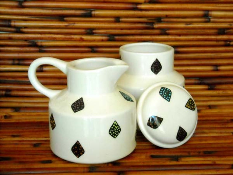 White Earthenware Ceramic Hand Made Family Sugar Bowl and Creamer Set image 3