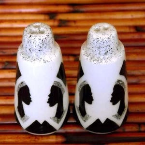 Afrocentric White Earthenware Ceramic Hand Made Nubian Sisters Salt and Pepper Shaker Set
