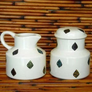 White Earthenware Ceramic Hand Made Family Sugar Bowl and Creamer Set
