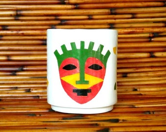 Afrocentric Ceramic Hand Made White Earthenware Mask Mug