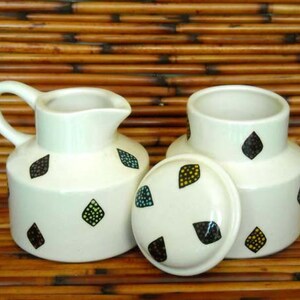 White Earthenware Ceramic Hand Made Family Sugar Bowl and Creamer Set image 2