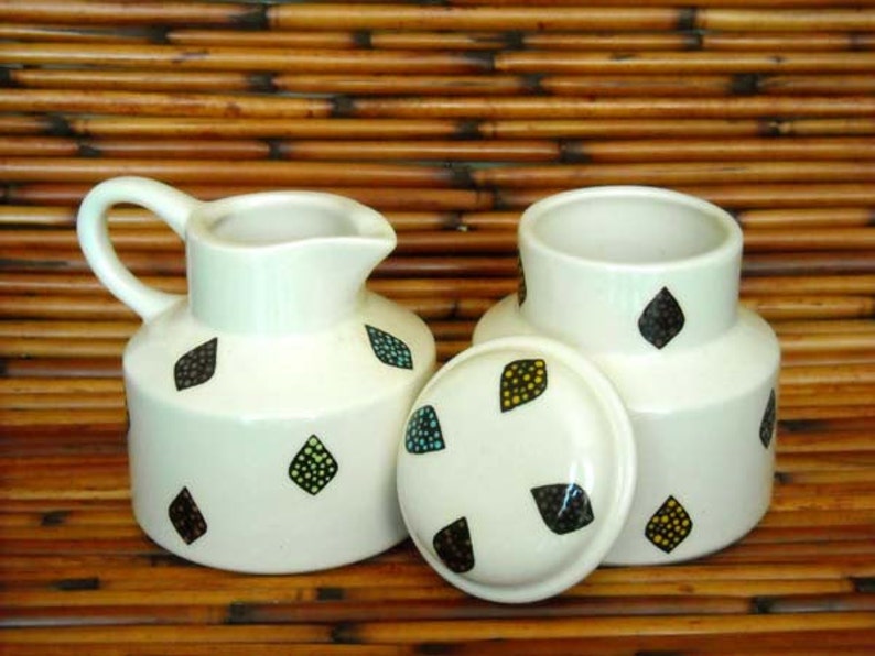 White Earthenware Ceramic Hand Made Family Sugar Bowl and Creamer Set image 2