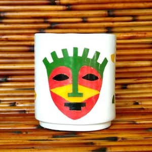 Afrocentric Ceramic Hand Made White Earthenware Mask Mug