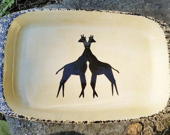 Earthenware Giraffe Platter Golden Yellow 13 1/2 inches Collector's Piece