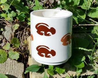 White Earthenware Ceramic Hand Made Mug with Animal Design