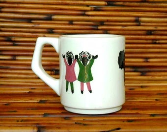 Children of Africa White Earthenware Ceramic Hand Made Afrocentric Two Mug Set