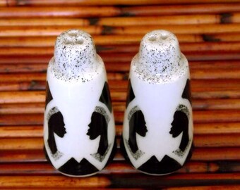 Afrocentric White Earthenware Ceramic Hand Made Nubian Sisters Salt and Pepper Shaker Set