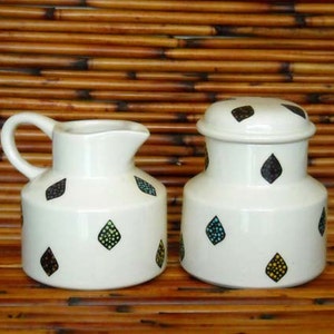 White Earthenware Ceramic Hand Made Family Sugar Bowl and Creamer Set image 1