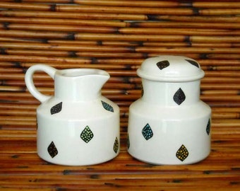 White Earthenware Ceramic Hand Made Family Sugar Bowl and Creamer Set