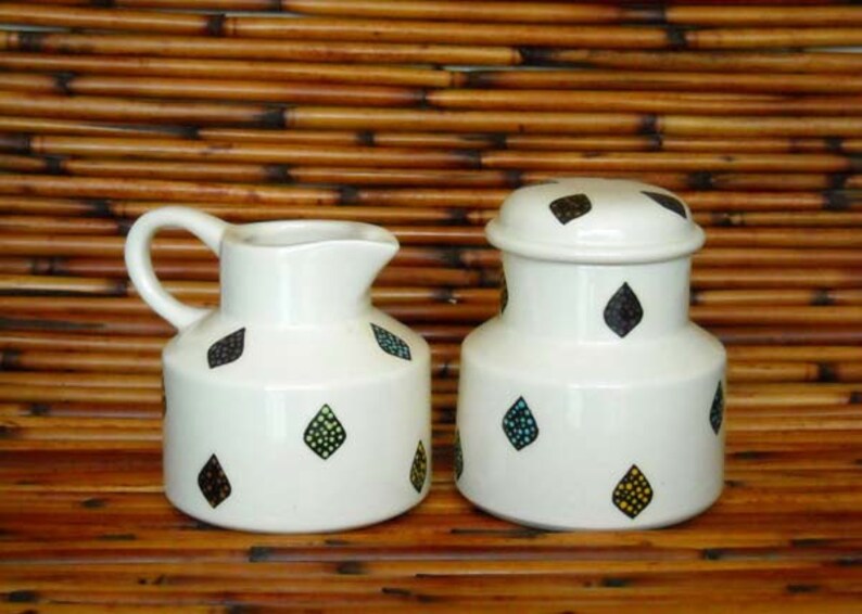 White Earthenware Ceramic Hand Made Family Sugar Bowl and Creamer Set image 1