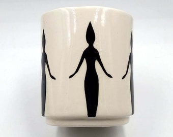 Afrocentric White Earthenware Ceramic Handmade Shadow Lady Mug