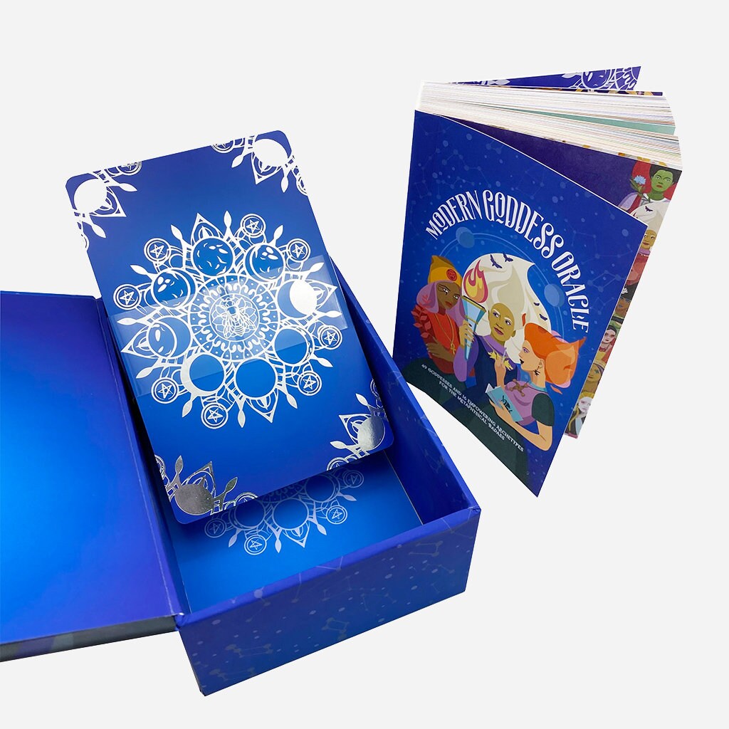 Keepsake Box Silver Gilded Edges Full Color Guidebook Foil Stamped Back Modern Goddess Oracle Deck: 65 Cards for The Modern Day Metaphysical Badass 
