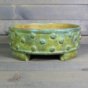 Handmade Ceramic Planter: Brown Blue Bumpy  Succulent Pot