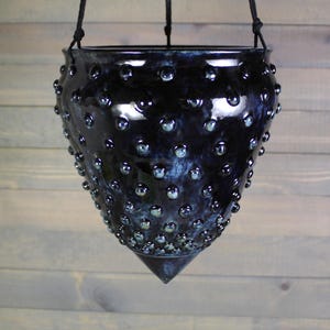 Ceramic Hanging Planter - Large Hanging Succulent Pot - Black Blue Bumpy Hanging Planter