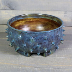 Ceramic Bonsai Pot - Rusty Green Grouchy Planter Pot with Spikes - Succulent Pot