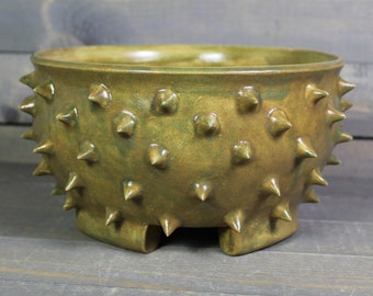 Ceramic Bonsai Pot - Grouchy Planter Pot with Spikes - Spiked Succulent Pot