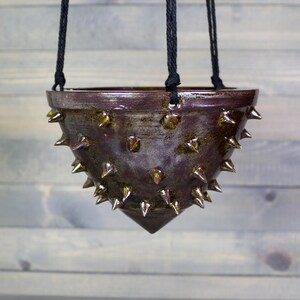 Ceramic Hanging Planter Dark Red Copper Spiked Hanging Succulent Pot Indoor Hanging Planter image 1