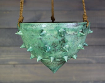 Ceramic Hanging Planter - Spiked Hanging Succulent Pot - Indoor Hanging Planter