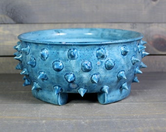Ceramic Bonsai Planter - Turquoise Grouchy Planter Pot with Spikes - Succulent Pot