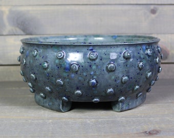 Ceramic Bonsai Pot - Blue Planter Pot with Bumps - Succulent Pot